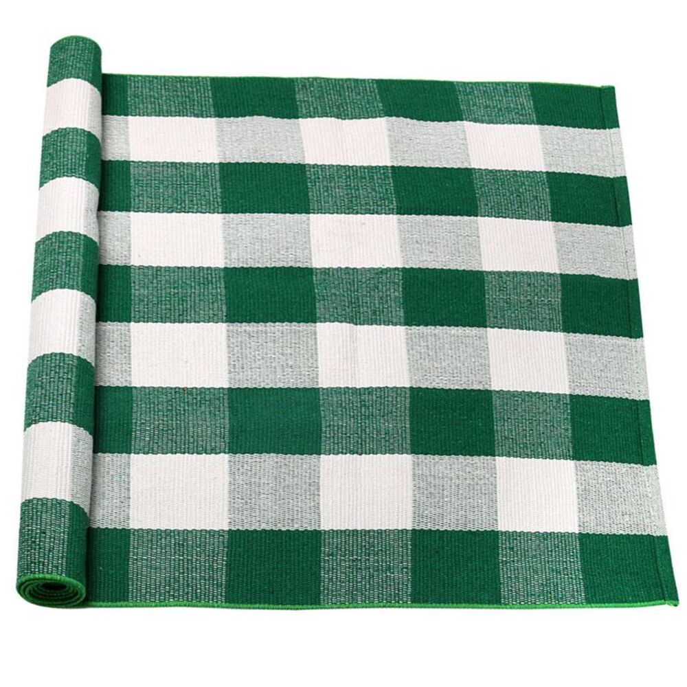 Cotton Buffalo Plaid Rugs Checkered Door Carpet Mat 59"x35" Green & White
